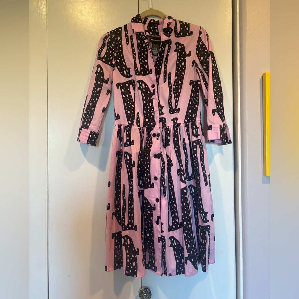 NOOWORKS Betty Long Cat midi dress in pink, Size medium